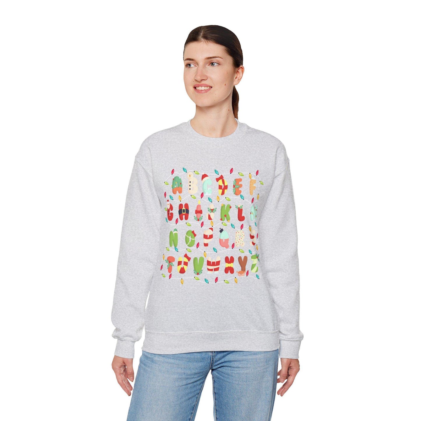 Alphabet Christmas Lights Teacher Sweatshirt, Unisex Crewneck