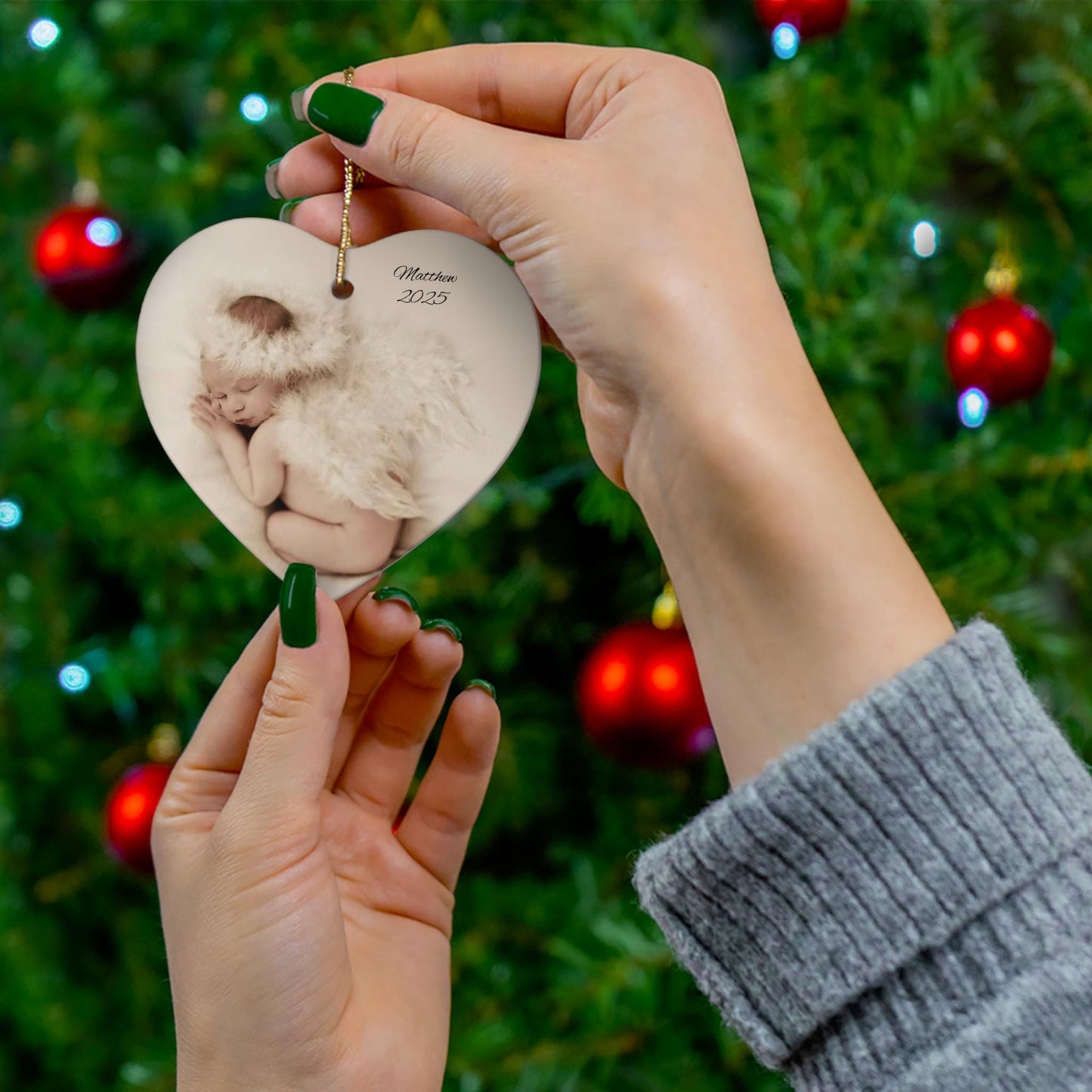 Personalized Ornament, Custom Ornament, Photo Ornament, Gift for new mom, gift for grandparent, Ceramic Ornament, 2 Shapes