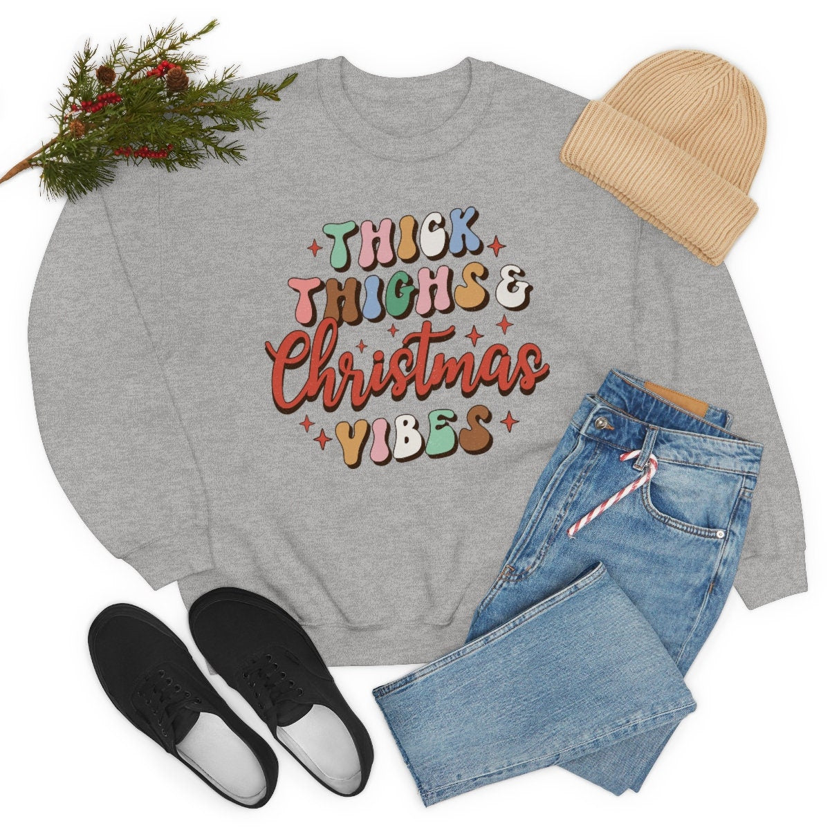 Funny Thick Thighs and Christmas vibes Unisex Heavy Blend Crewneck Sweatshirt