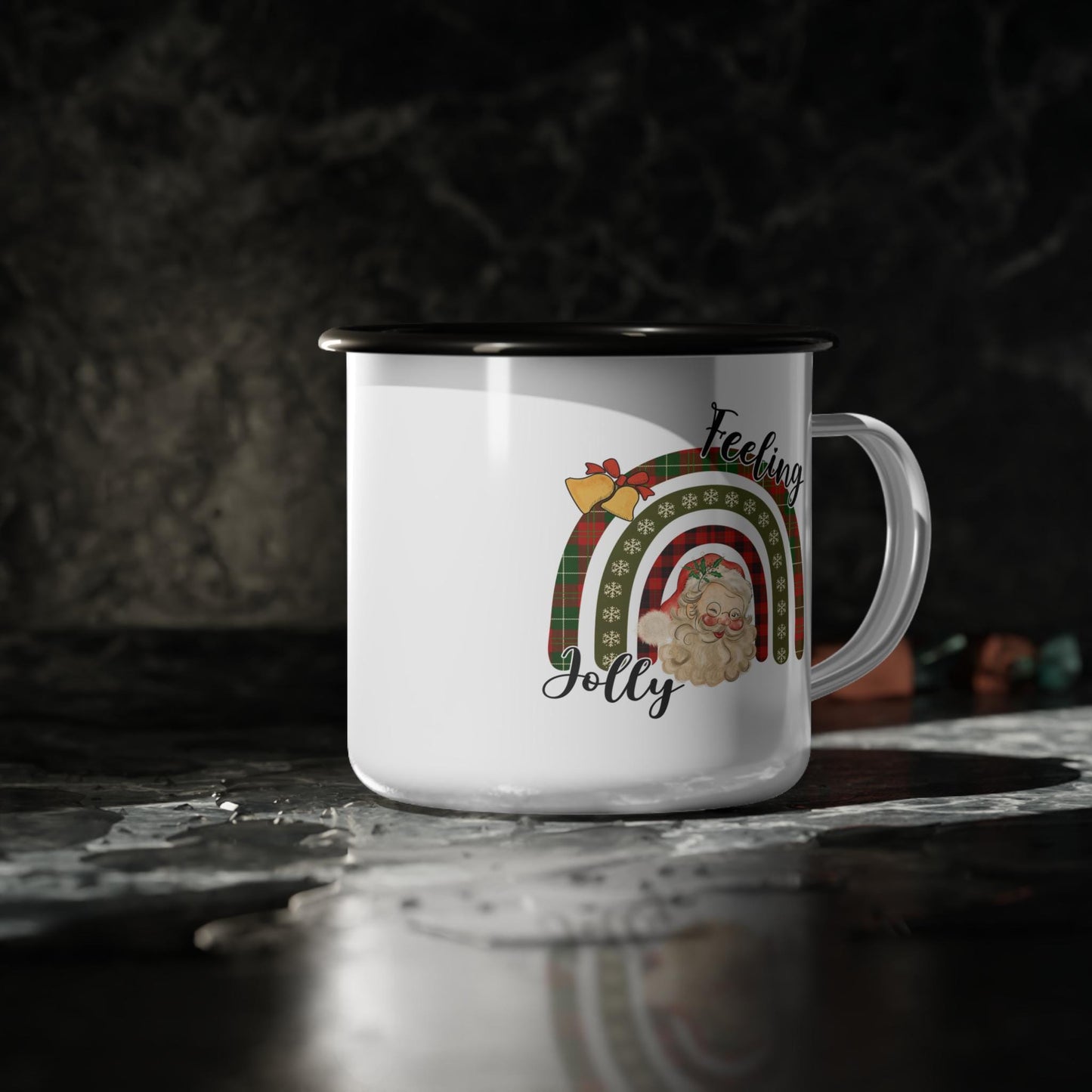 Retro, Santa, Feeling Jolly, Festive Enamel Camp Cup