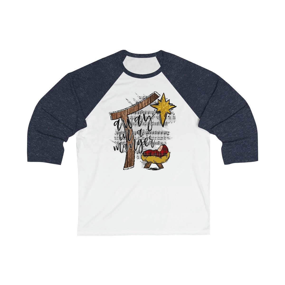 Christmas Away in a manger song Unisex 34 Sleeve Baseball Tee