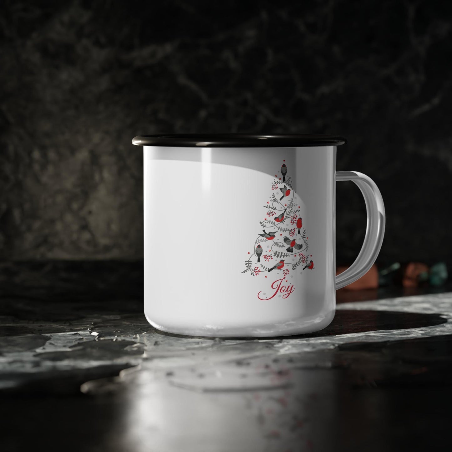 Enamel Camp Cup, christmas tree cup, holiday cup,