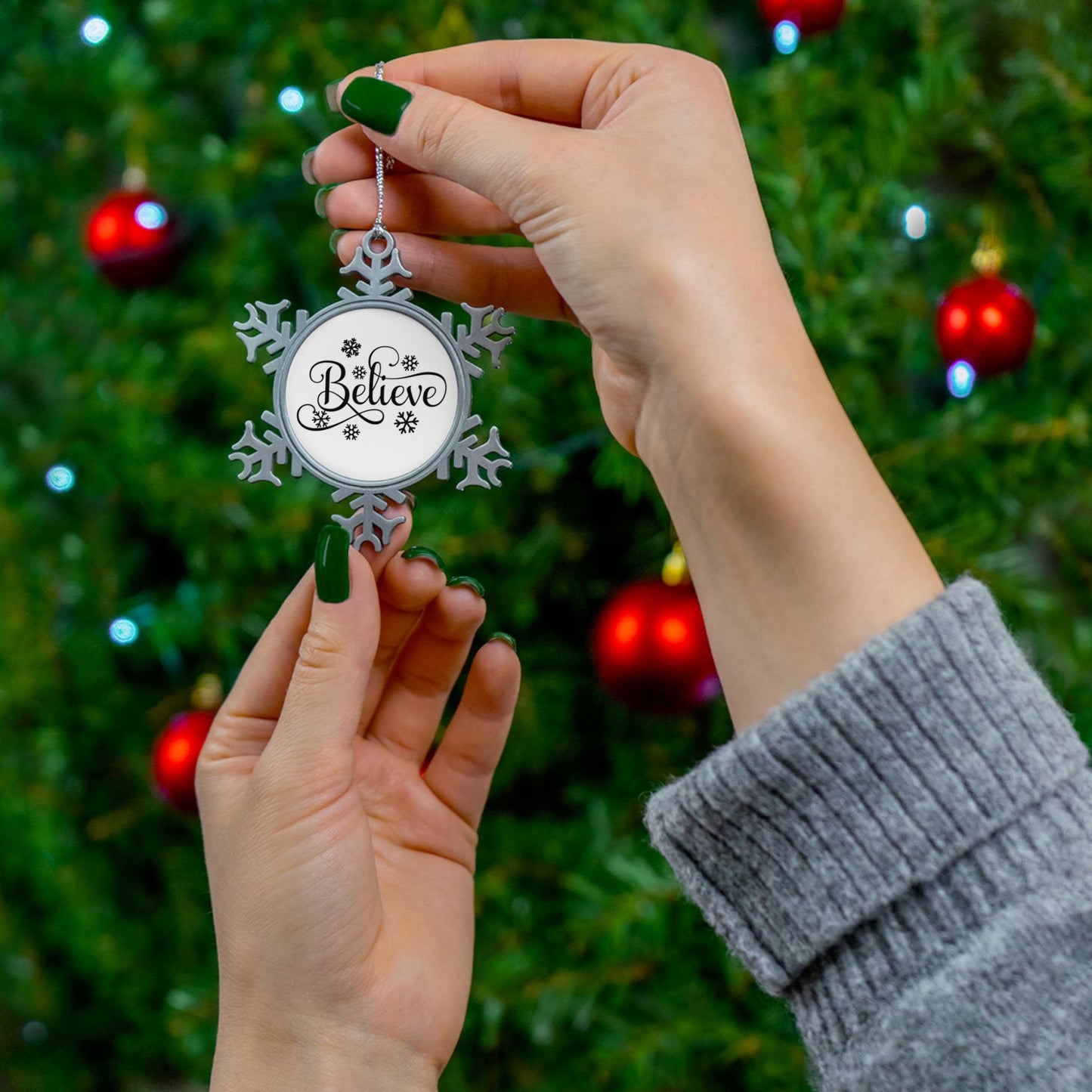 Christmas Believe Pewter Snowflake Ornament