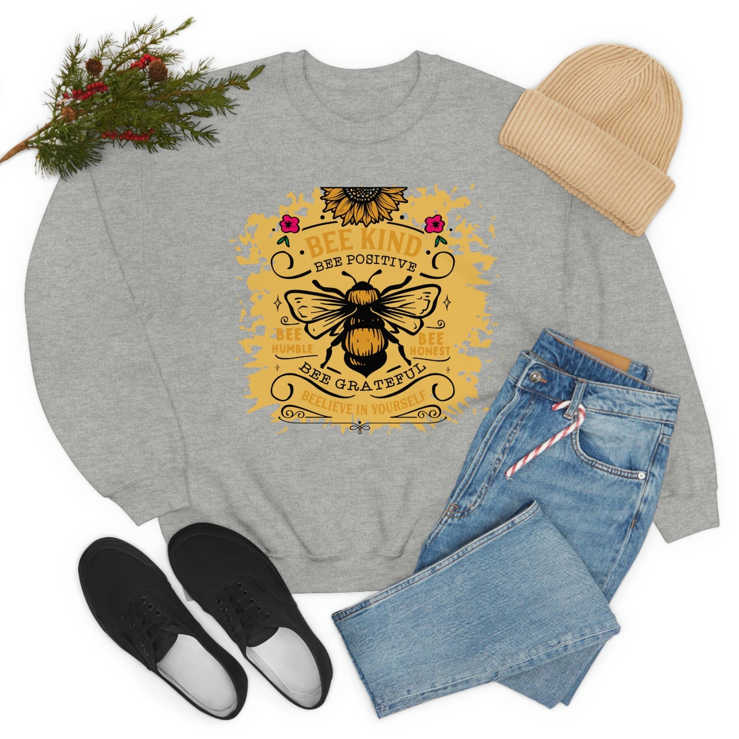 Be Kind, Bumble Bee, Inspirational, Unisex Heavy Blend Crewneck Sweatshirt
