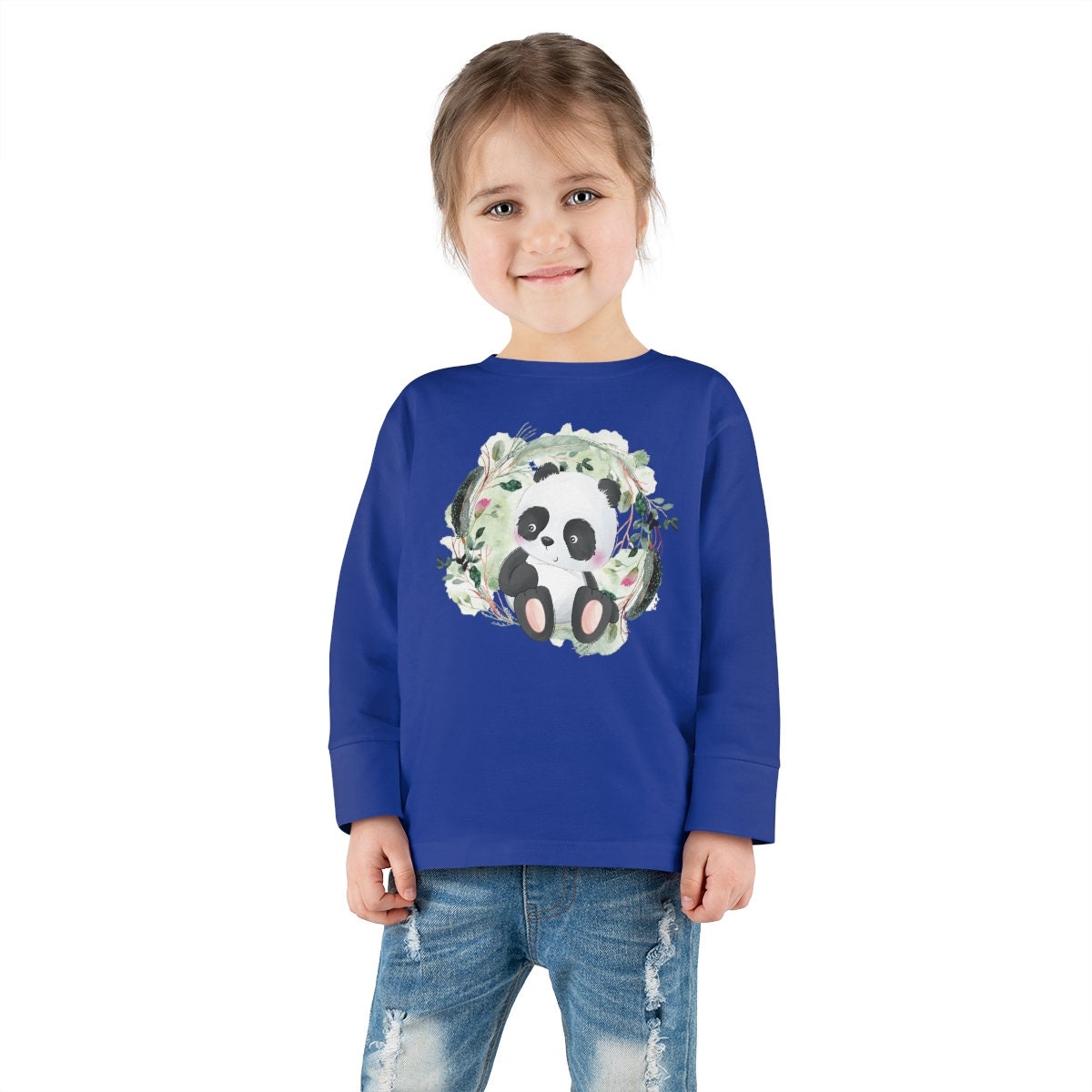 Watercolor Panda Bear Toddler Long Sleeve Tee