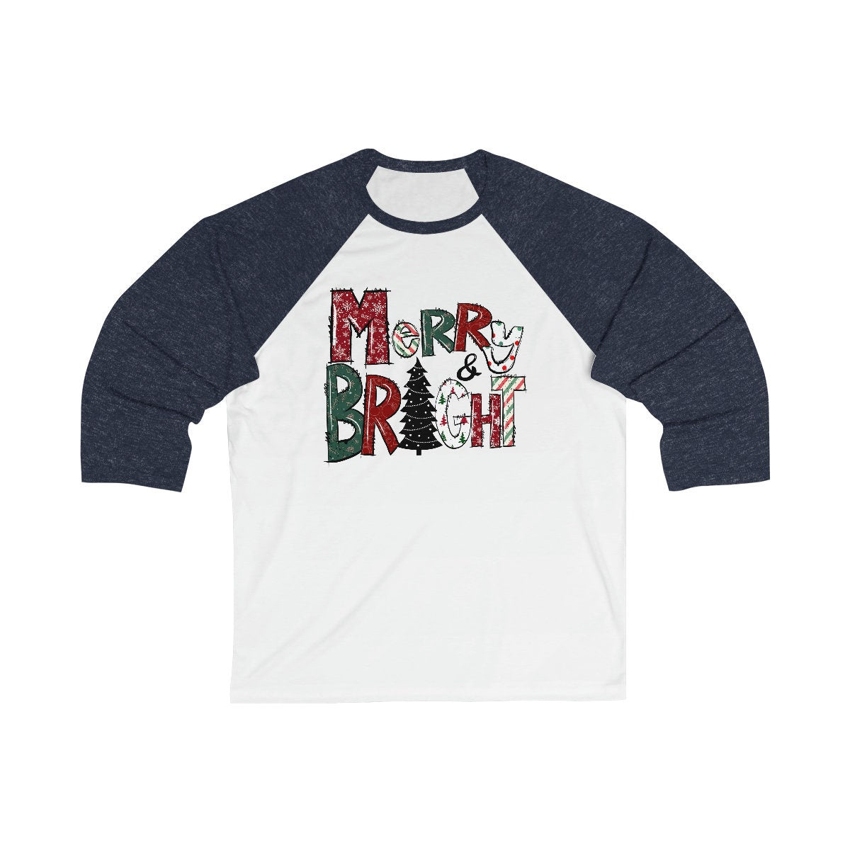 Merry and Bright Christmas Unisex 34 Sleeve Baseball Tee