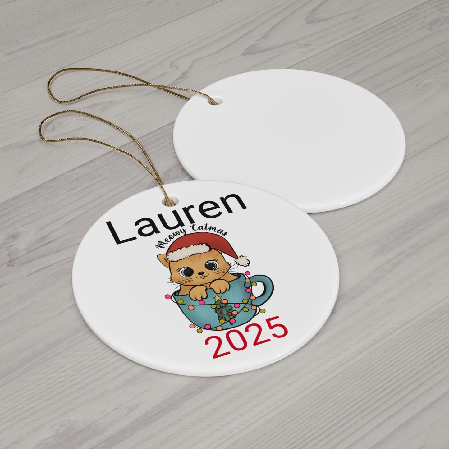 Personalized Kitten in a mug Christmas Ornament