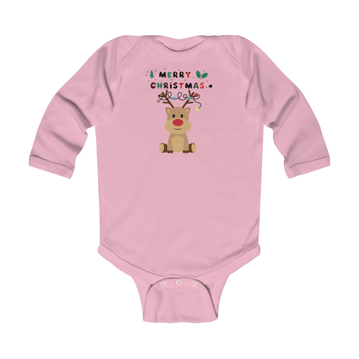 Funny Merry Christmas Baby deer tangled lights Infant Long Sleeve Bodysuit