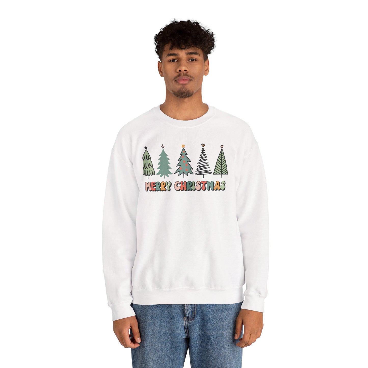Retro Christmas Tree Sweatshirt, Farmhouse Holiday Crewneck