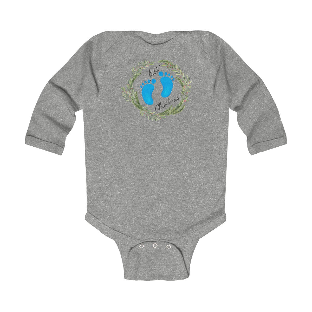 Personalized First Christmas footprint 2022 Infant Long Sleeve Bodysuit