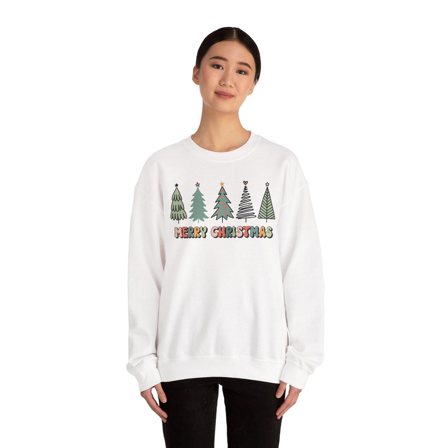 Retro Christmas Tree Sweatshirt, Farmhouse Holiday Crewneck