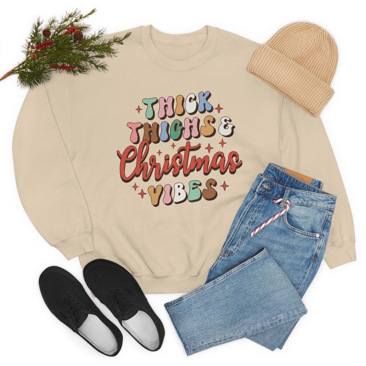 Funny Thick Thighs and Christmas vibes Unisex Heavy Blend Crewneck Sweatshirt
