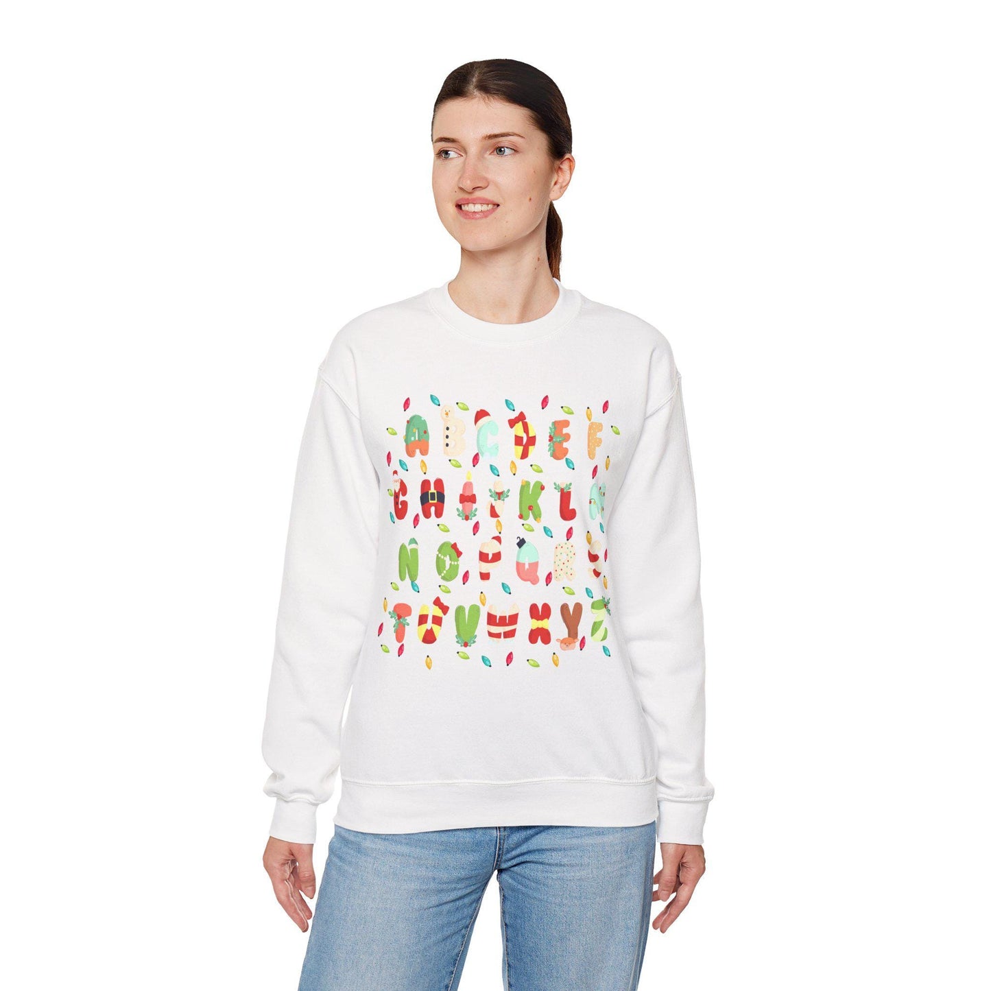 Alphabet Christmas Lights Teacher Sweatshirt, Unisex Crewneck