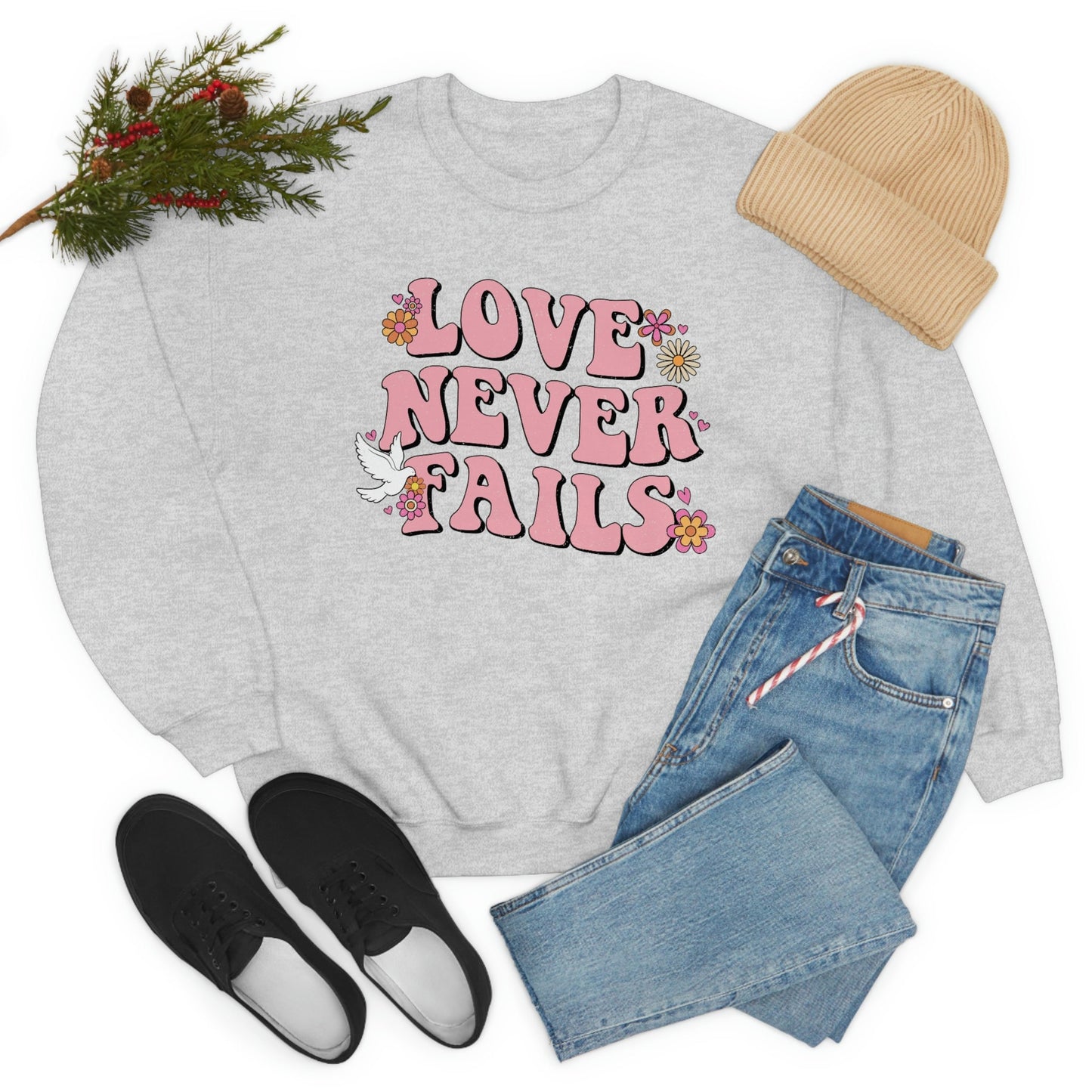 Valentines, Love, Love Never Fails, Unisex Heavy Blend Crewneck Sweatshirt