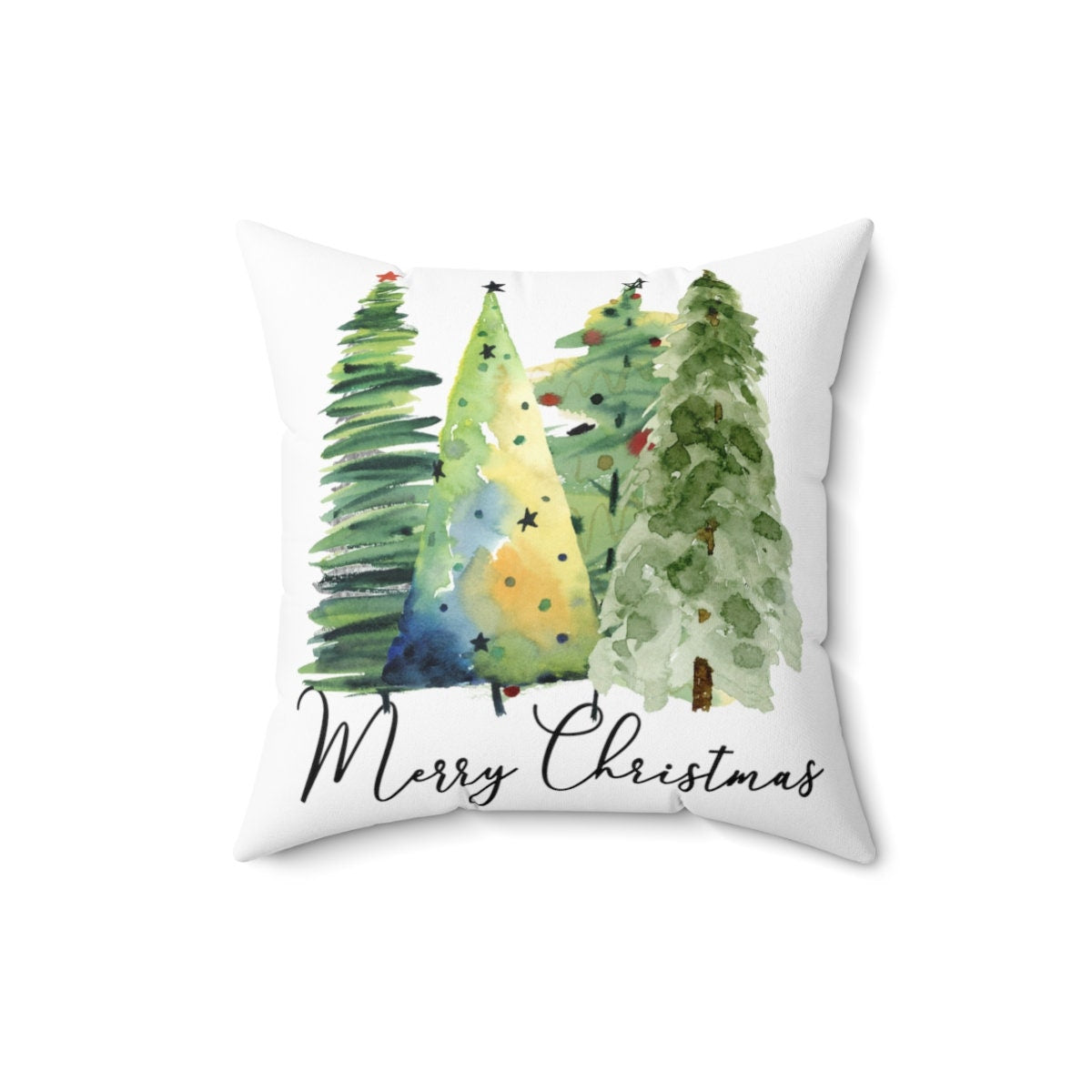 Watercolor Christmas Scene Spun Polyester Square Pillow