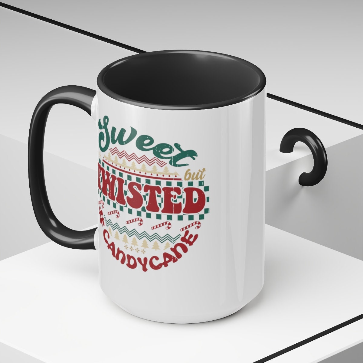 Sweet twisted candy cane Christmas Two-Tone Coffee Mugs, 15oz