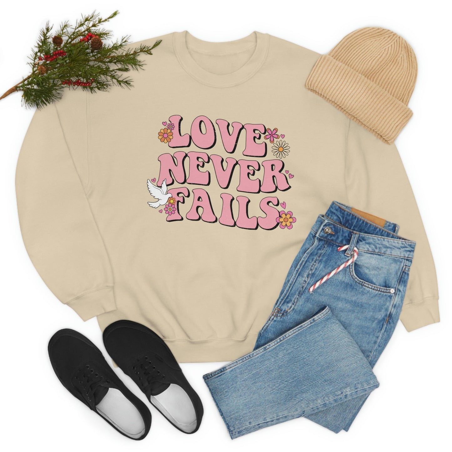 Valentines, Love, Love Never Fails, Unisex Heavy Blend Crewneck Sweatshirt