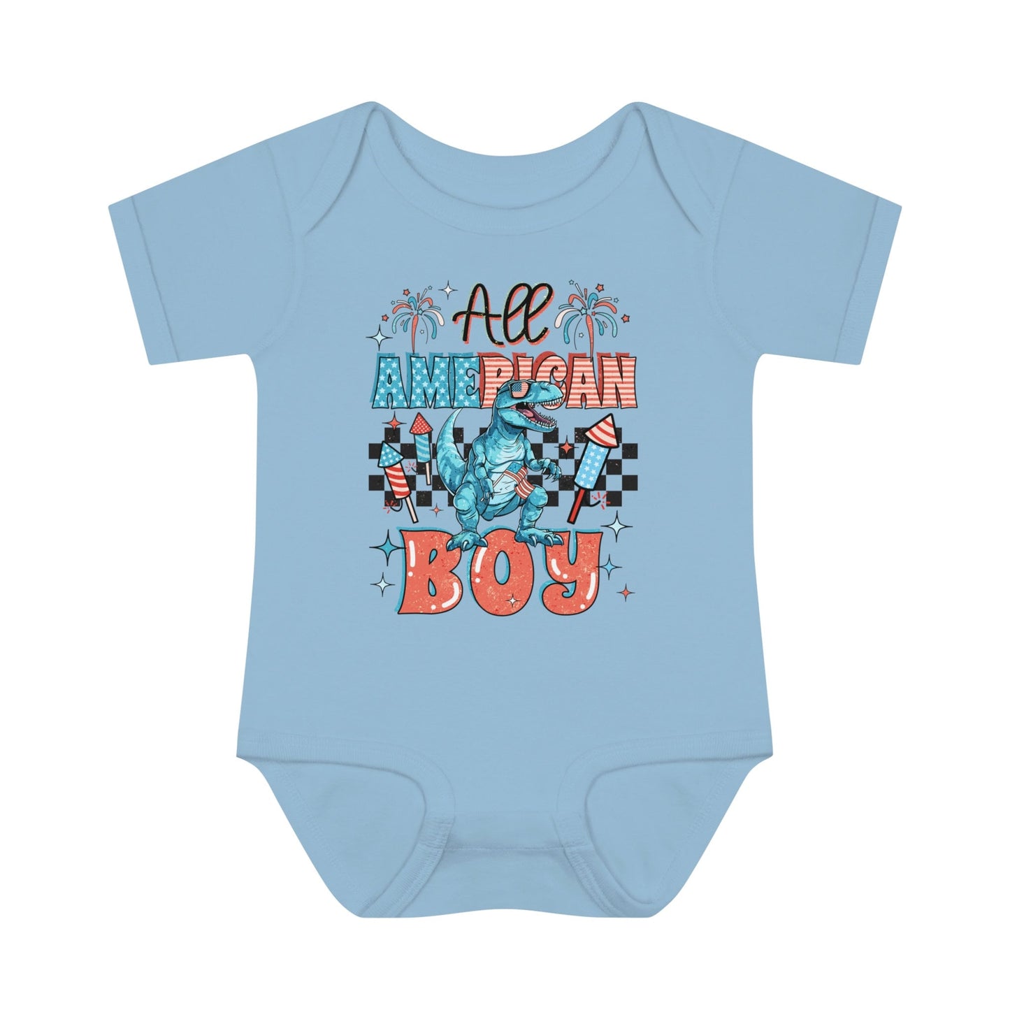 4th of July, Independence Day, All American Boy, Dinosaur, Infant Baby Rib Bodysuit