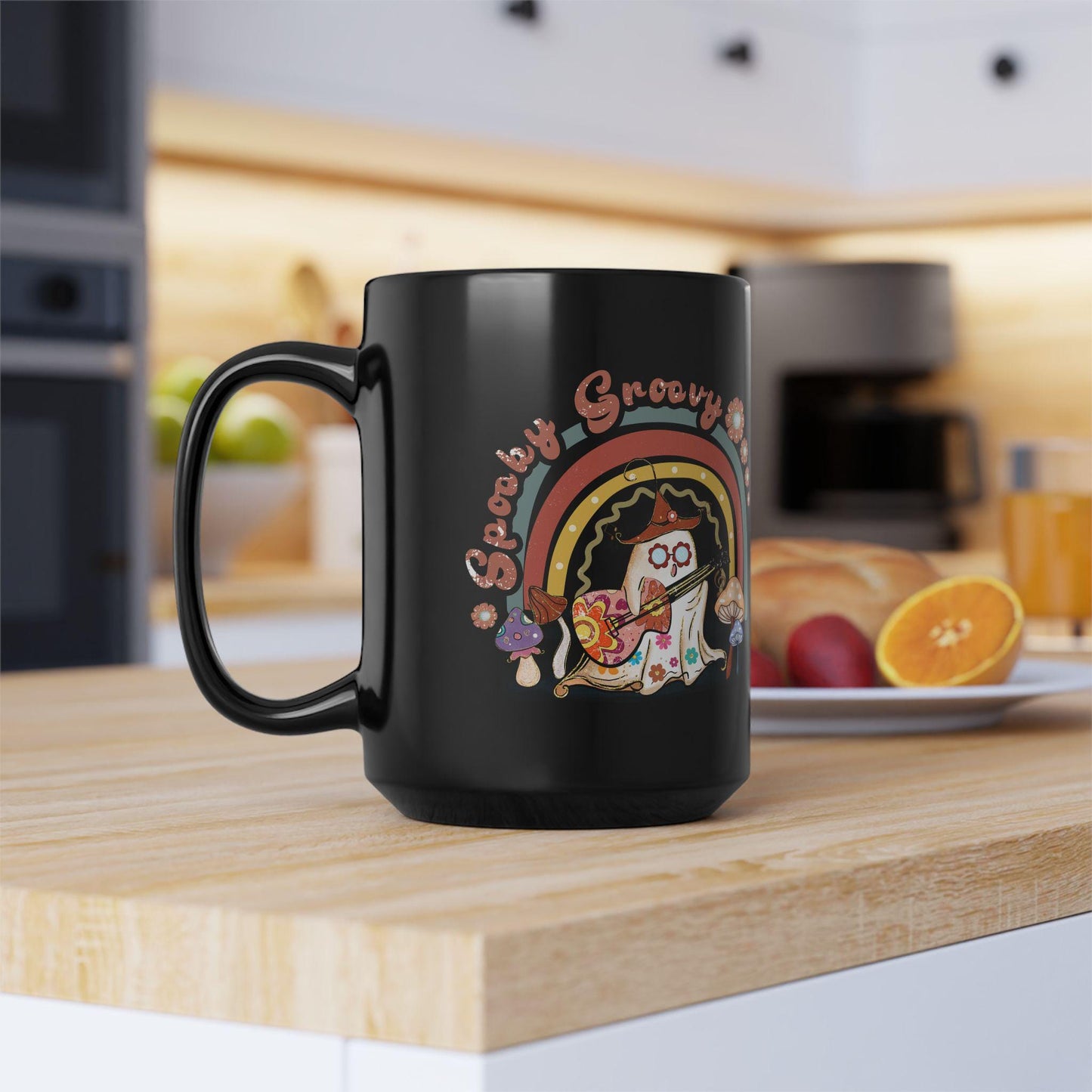 Cute, Houmous, Spooky Ghost, Black Mug, 15oz