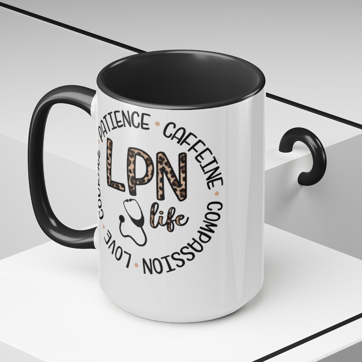 Animal print LPN Nurses Two-Tone Coffee Mugs, 15oz