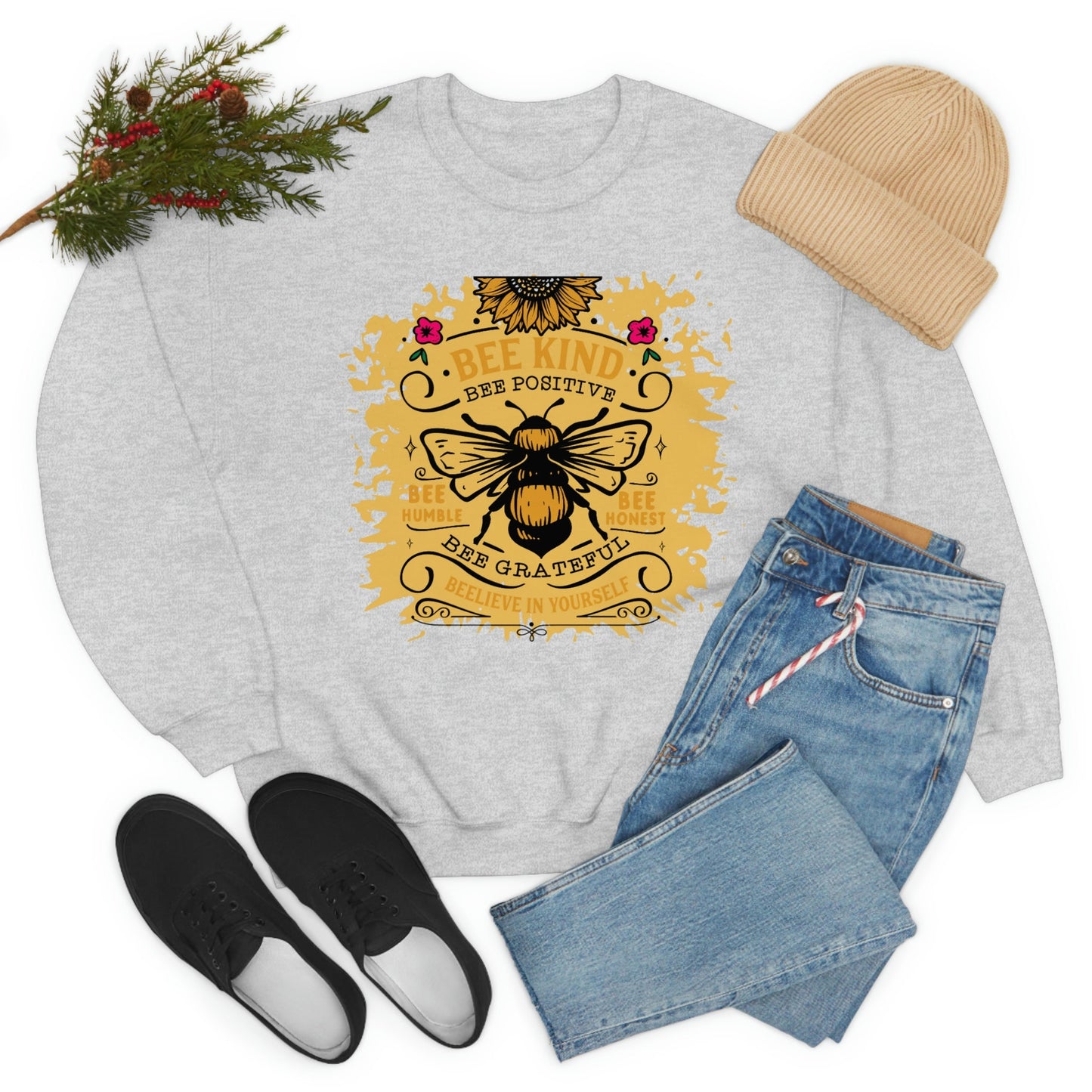 Be Kind, Bumble Bee, Inspirational, Unisex Heavy Blend Crewneck Sweatshirt