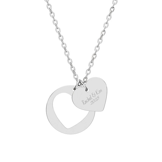 Engraved Heart Pendant Necklace | Stainless Steel Cutout Charm