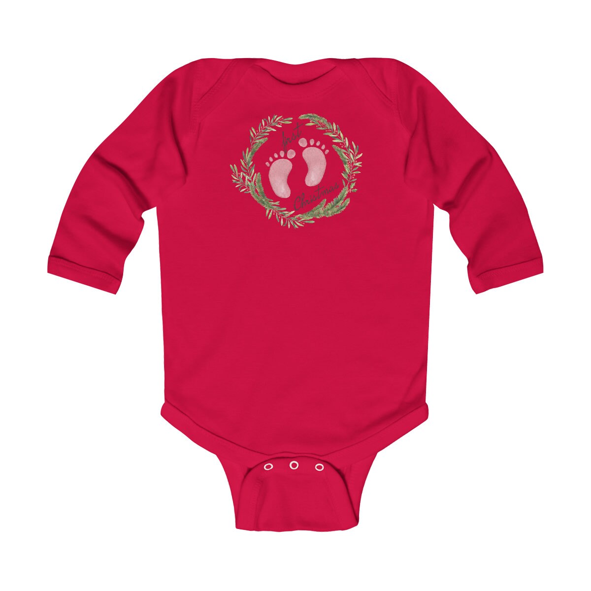 Personalized First Christmas 2022 Footprints Infant Long Sleeve Bodysuit