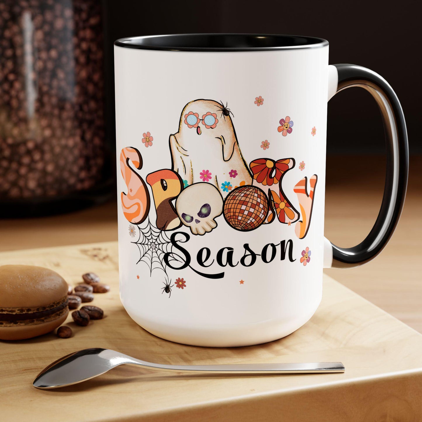 Spooky, Funny Ghost Two-Tone Coffee Mugs, 15oz