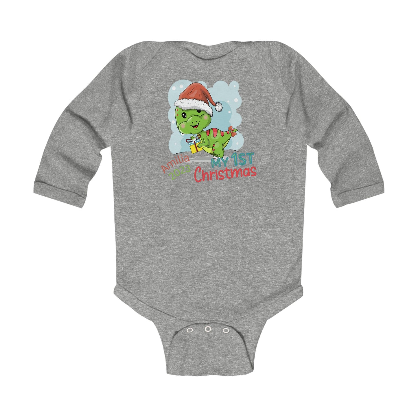 My First Christmas Dino Baby Infant Long Sleeve Bodysuit
