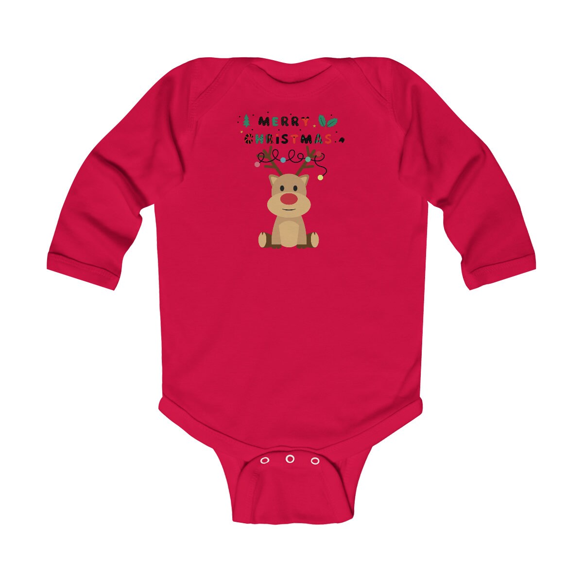 Funny Merry Christmas Baby deer tangled lights Infant Long Sleeve Bodysuit