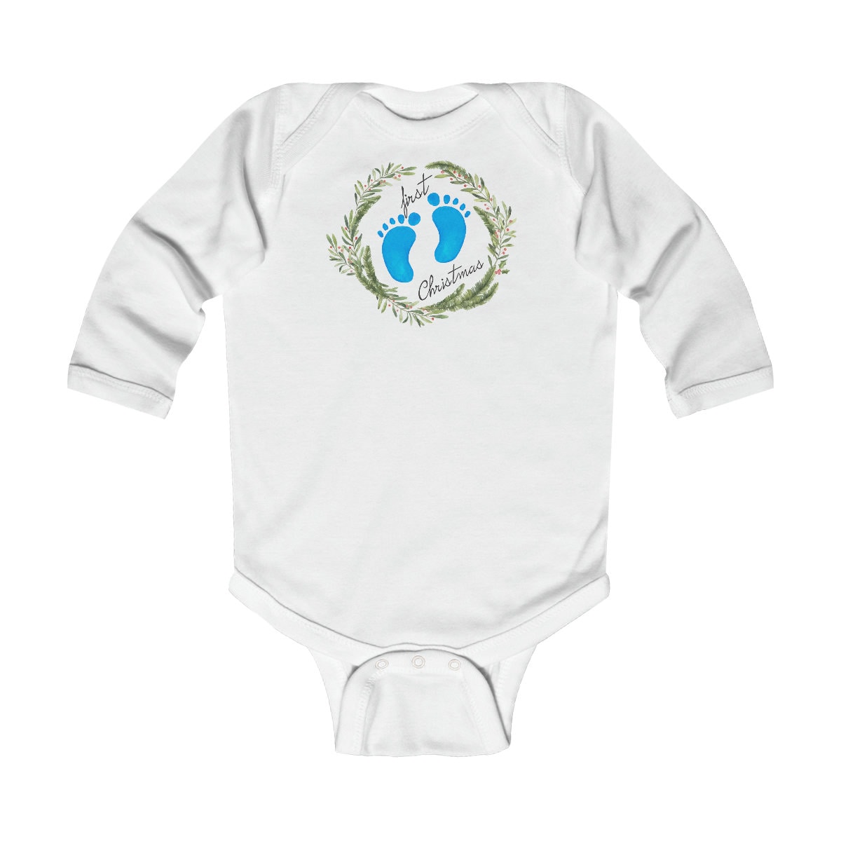 Personalized First Christmas footprint 2022 Infant Long Sleeve Bodysuit