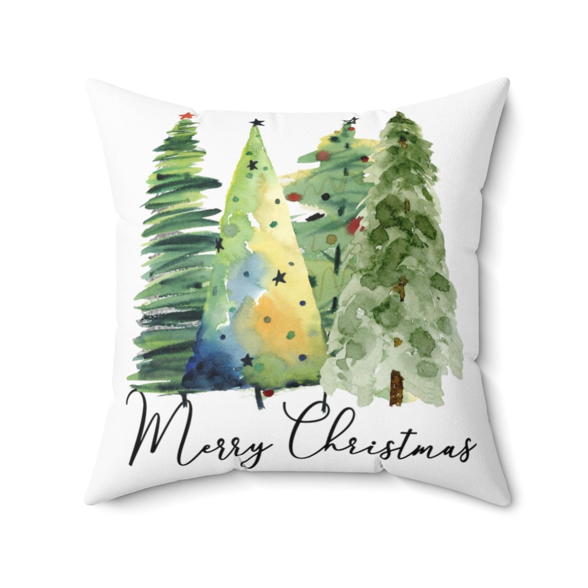 Watercolor Christmas Scene Spun Polyester Square Pillow