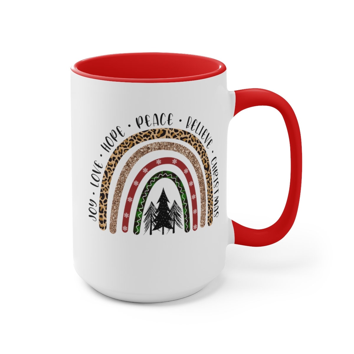 Christmas Rainbow inspirational words Two-Tone Coffee Mugs, 15oz