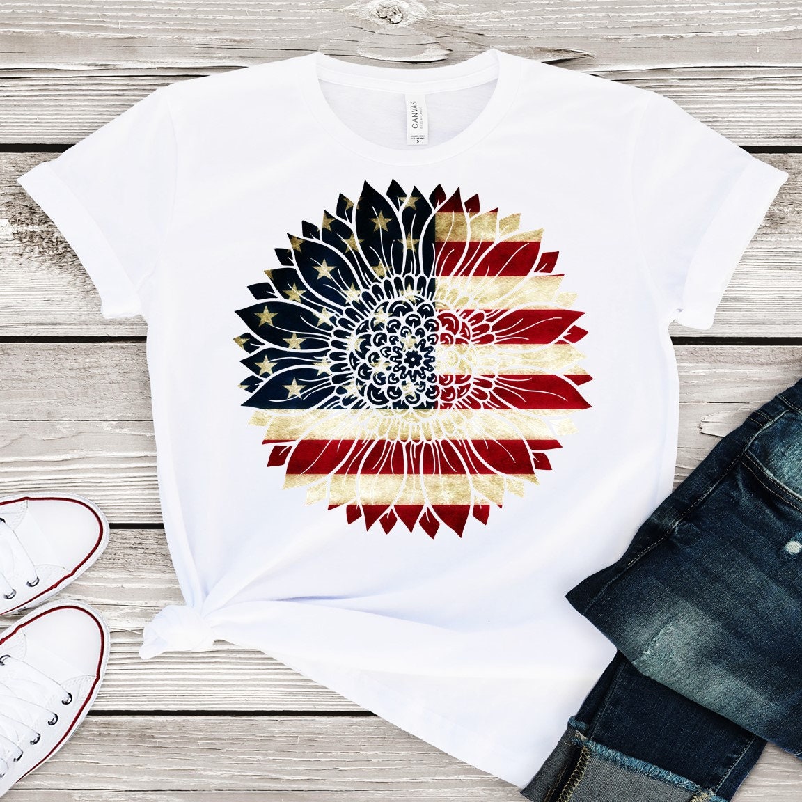 America Sunflower Shirt, USA Flag Flower T Shirt, Gift For American, 4th Of July Flag Graphic T-Shirt, Freedom TShirt, Independence Shirt
