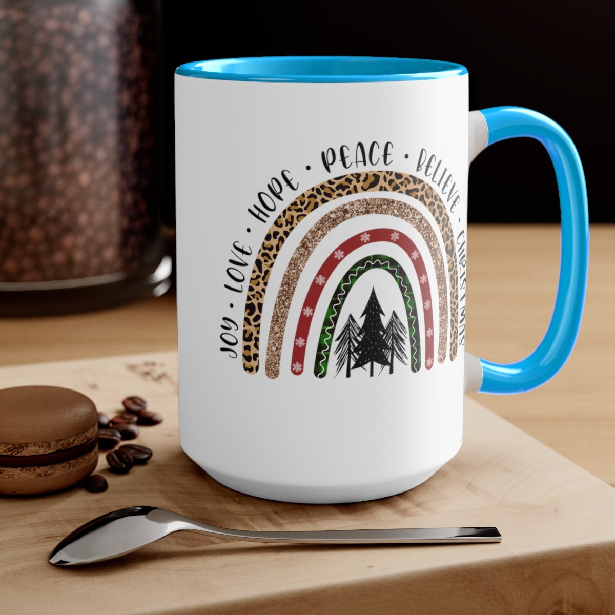 Christmas Rainbow inspirational words Two-Tone Coffee Mugs, 15oz