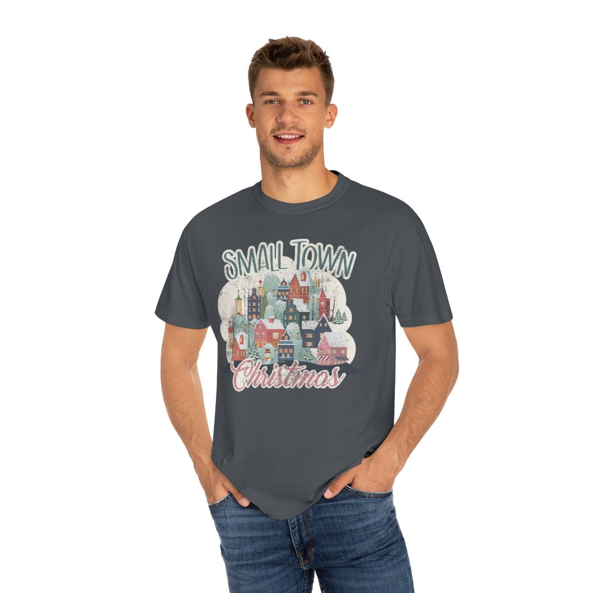 Retro, Smalltown Christmas Unisex Garment-Dyed T-shirt