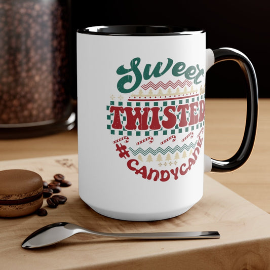 Sweet twisted candy cane Christmas Two-Tone Coffee Mugs, 15oz
