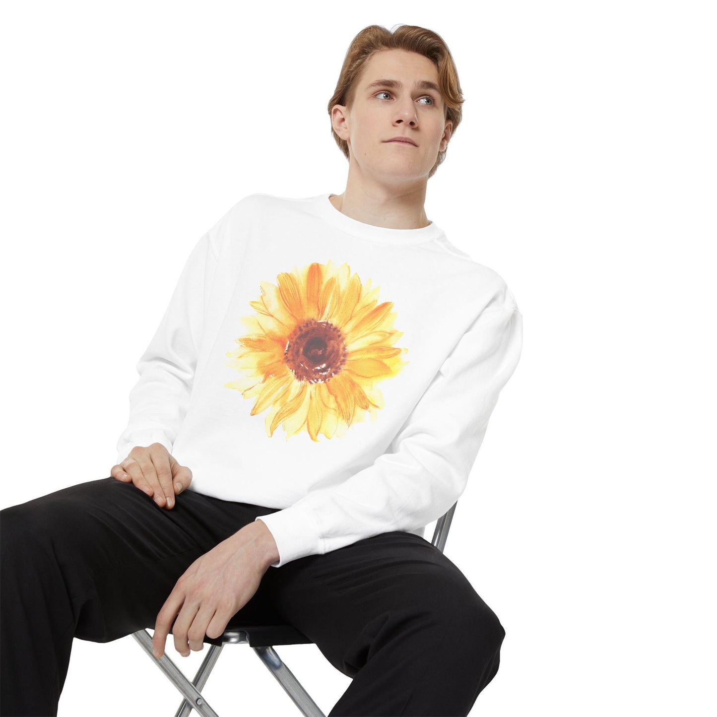 Watercolor Sunflower Sweatshirt: Floral Botanical Crewneck