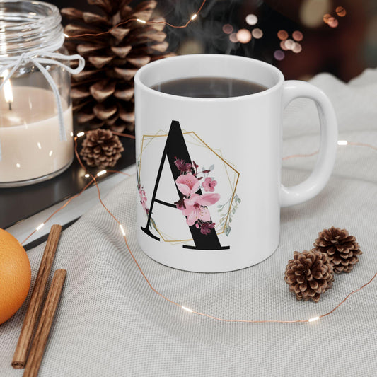 Monogram Mug, Personalized Mug, Initial Mug, Coffee Mug with Flowers, Butterfly Mug, Flower Monogram, Floral Letter Mug, Monogram cup, 11oz