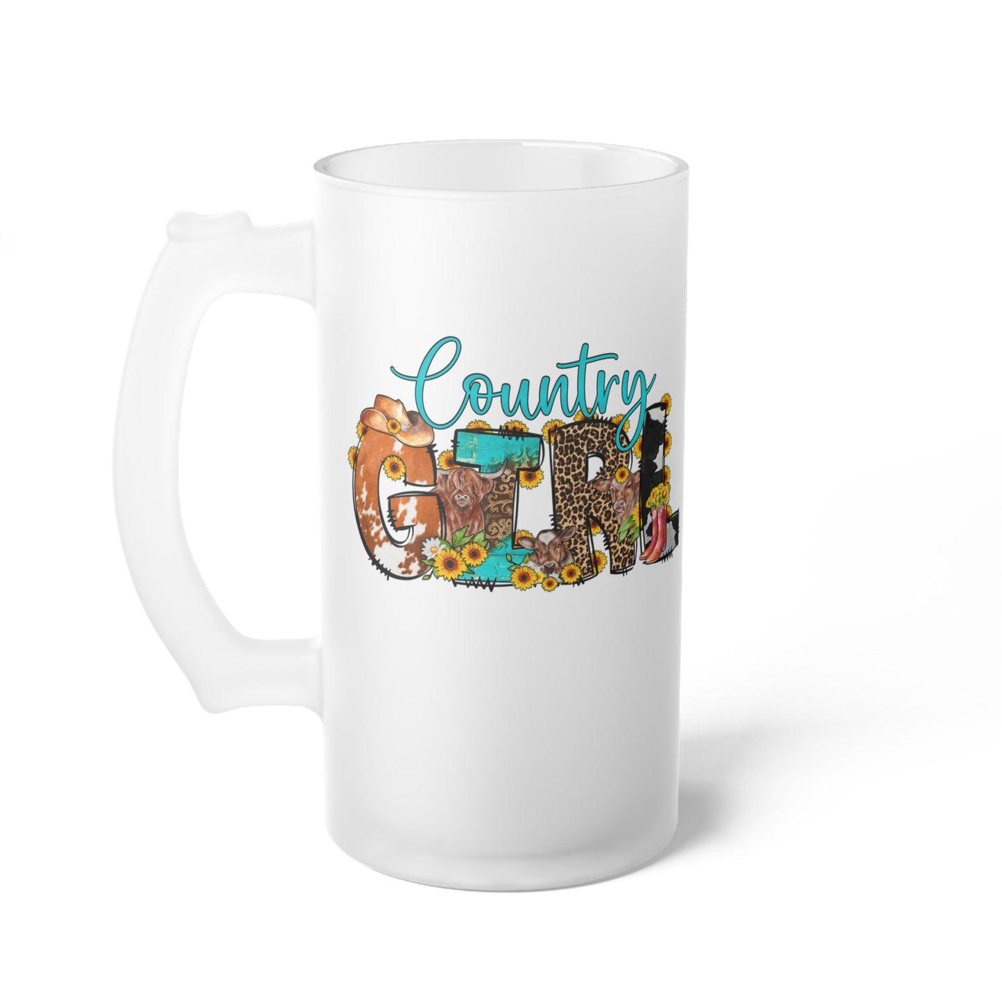 western theme glass, daughter gift, Country Girl Frosted Glass Mug