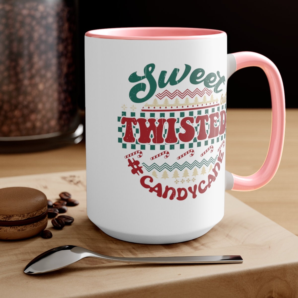 Sweet twisted candy cane Christmas Two-Tone Coffee Mugs, 15oz