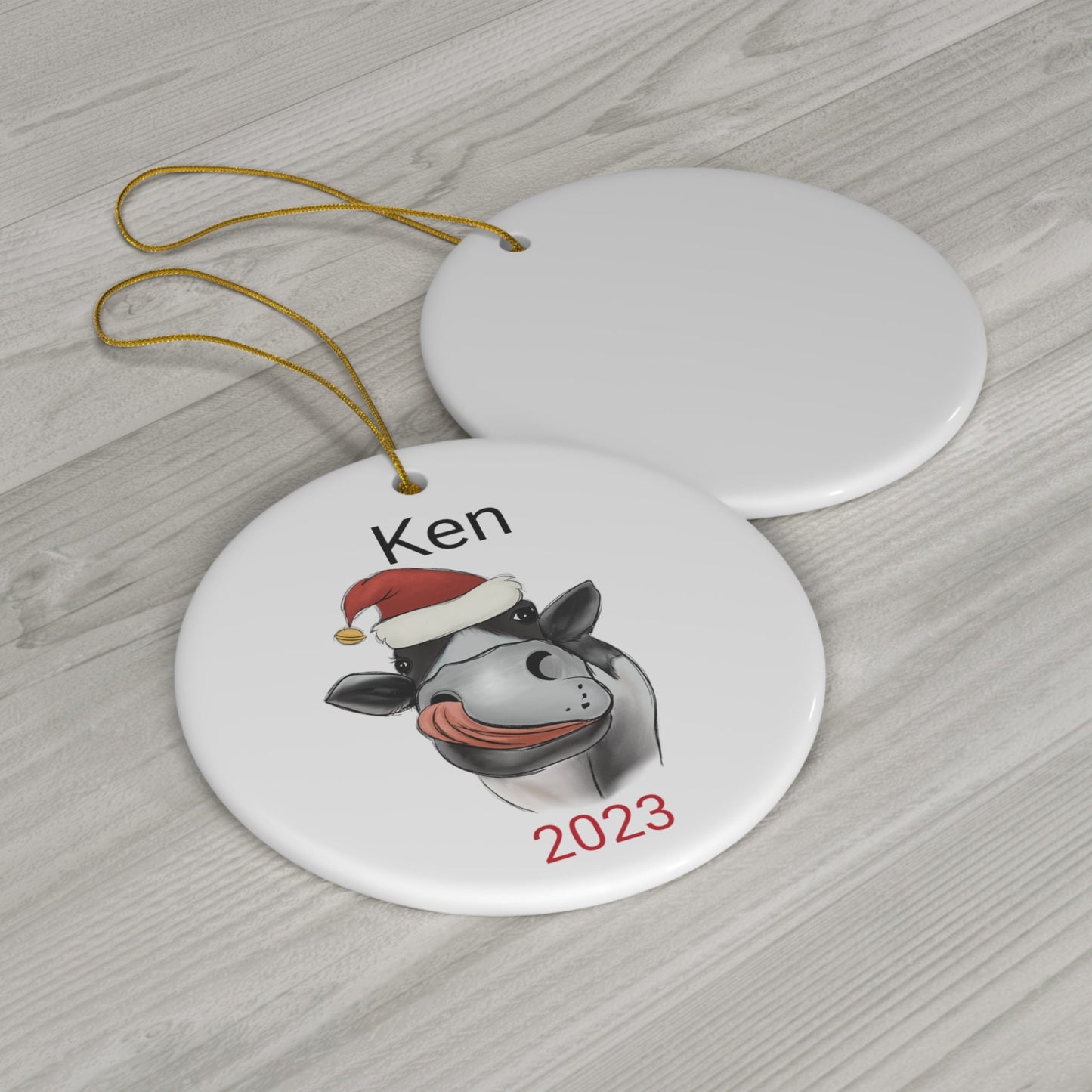 Funny Cow Christmas Ceramic Ornament