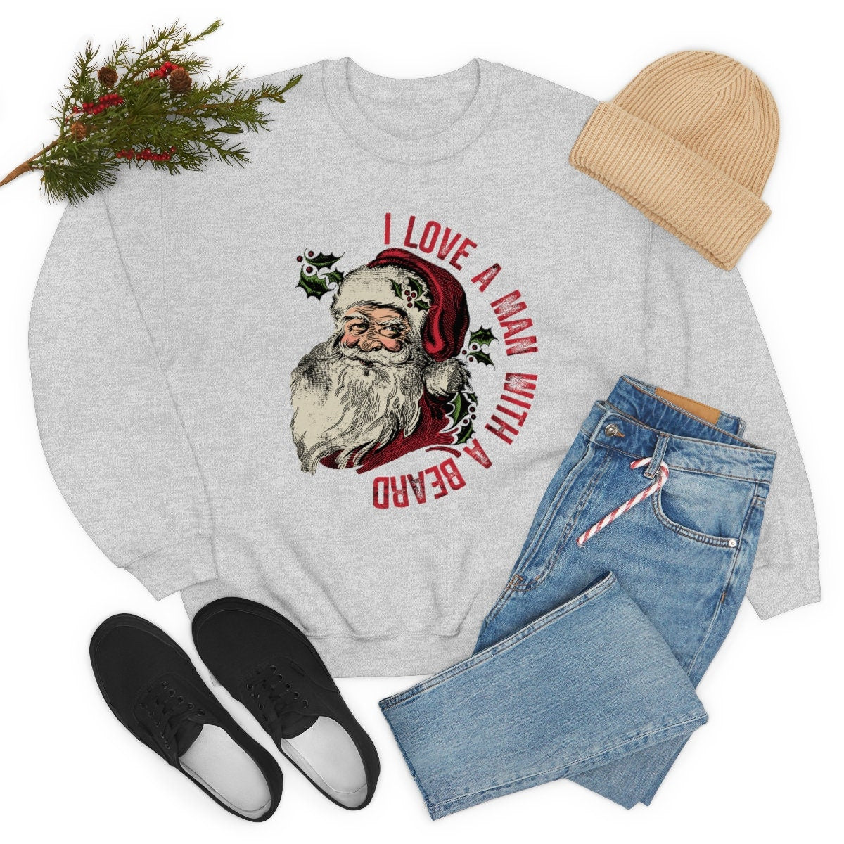 Funny I love a man with a beard Santa Unisex Heavy Blend Crewneck Sweatshirt