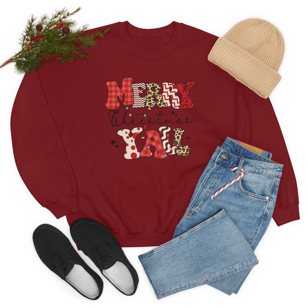 Merry Christmas Y’all Unisex Heavy Blend Crewneck Sweatshirt