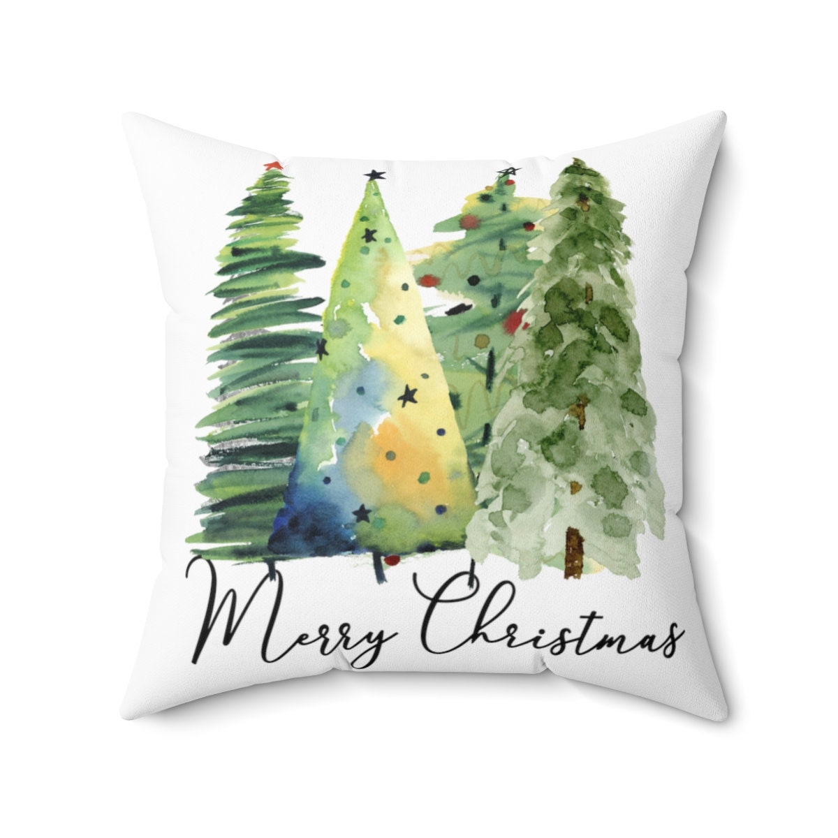 Watercolor Christmas Scene Spun Polyester Square Pillow