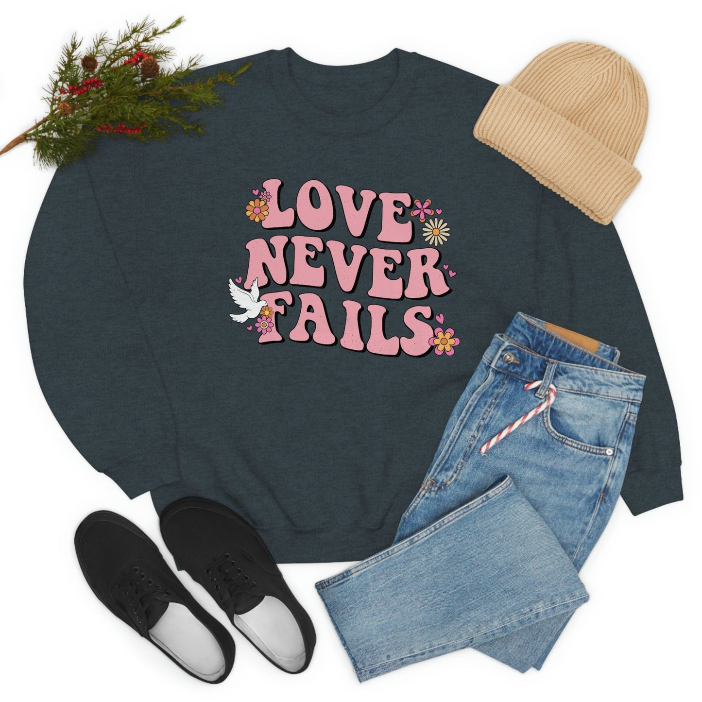 Valentines, Love, Love Never Fails, Unisex Heavy Blend Crewneck Sweatshirt