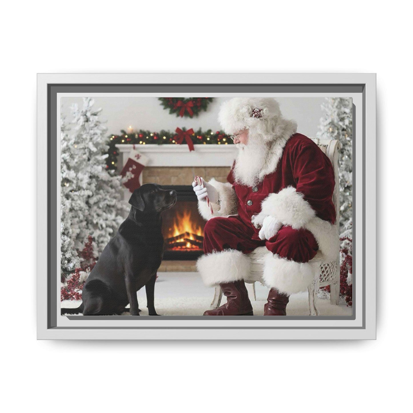 Santa with your dog breed, Matte Canvas, Framed | Christmas Holiday Wall Art