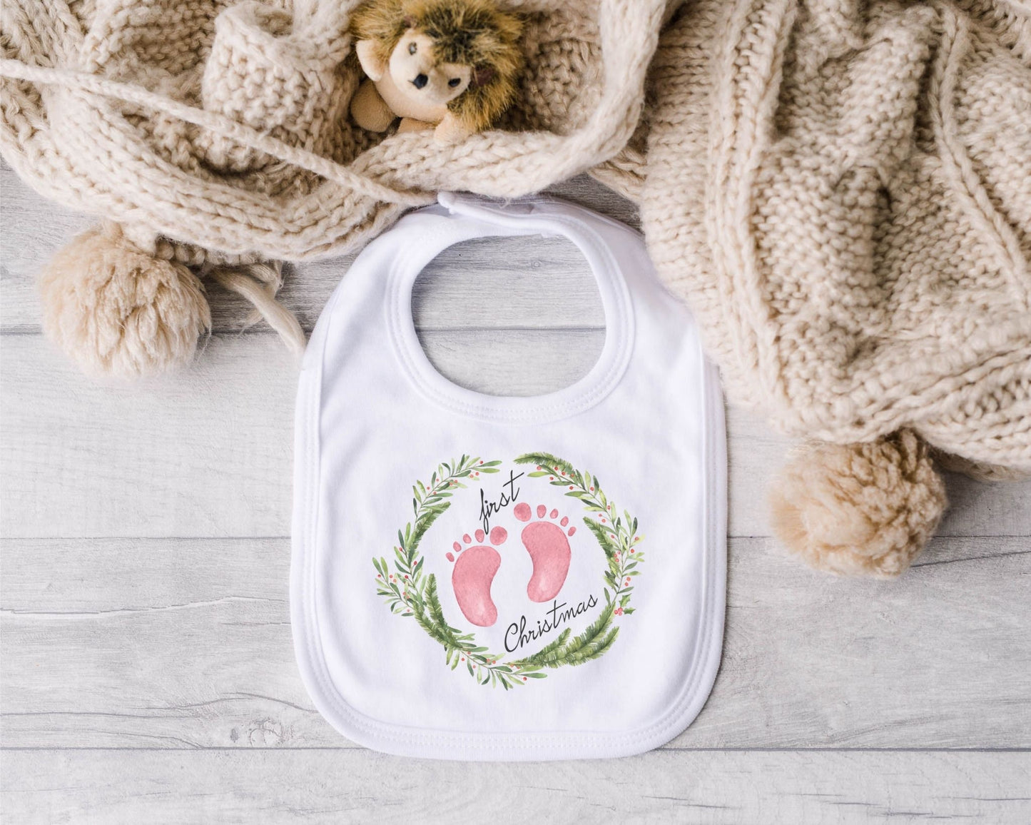 My First Christmas Footprint Fleece Baby Bib