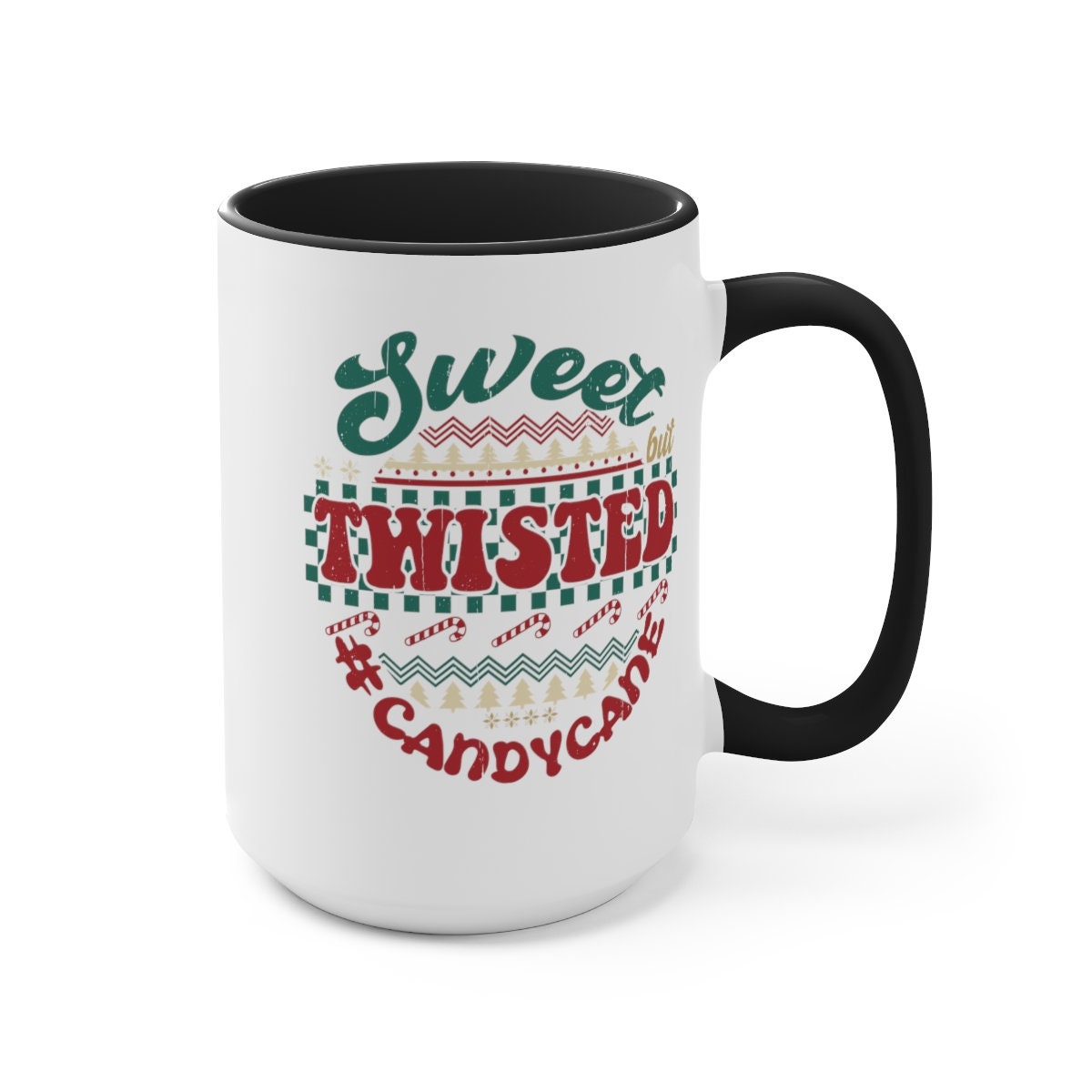 Sweet twisted candy cane Christmas Two-Tone Coffee Mugs, 15oz
