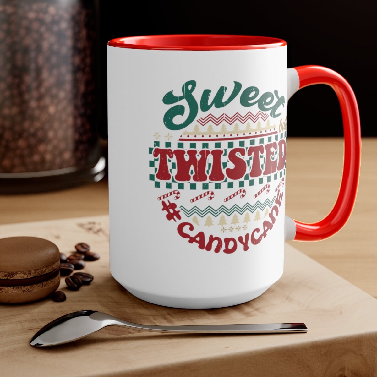 Sweet twisted candy cane Christmas Two-Tone Coffee Mugs, 15oz